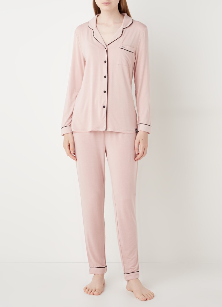 Pretty You - Bamboo pyjamaset met contrasterende bies - Lichtroze