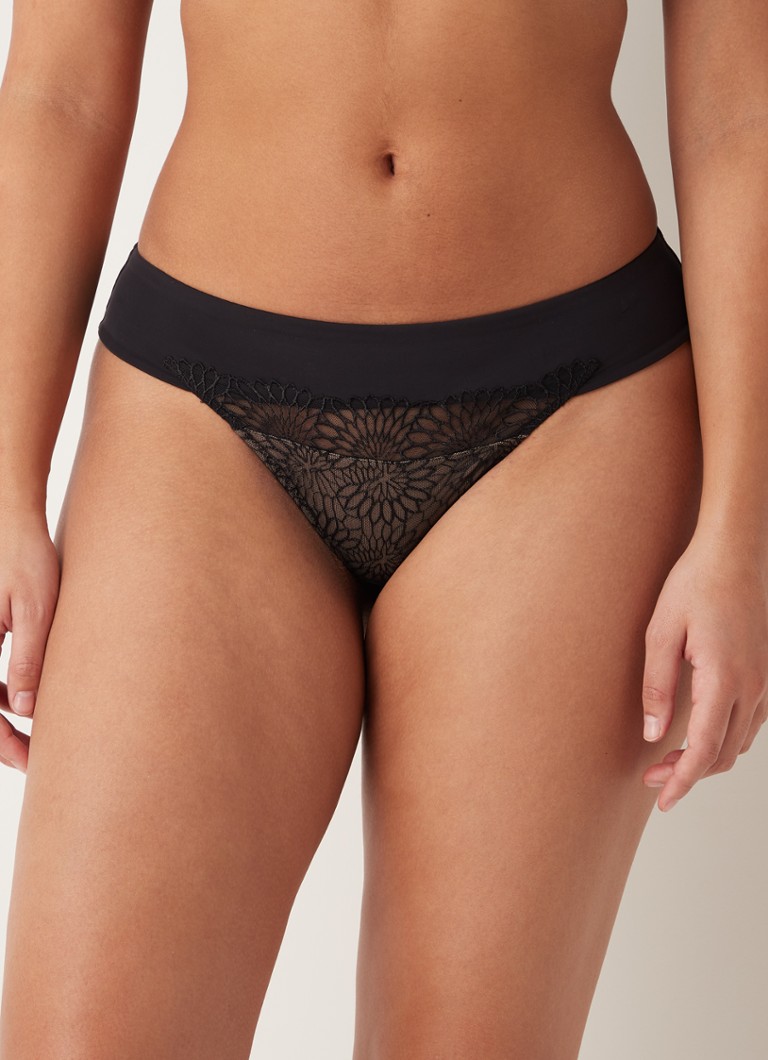 PrimaDonna - Sophora string met mesh en kant - Zwart