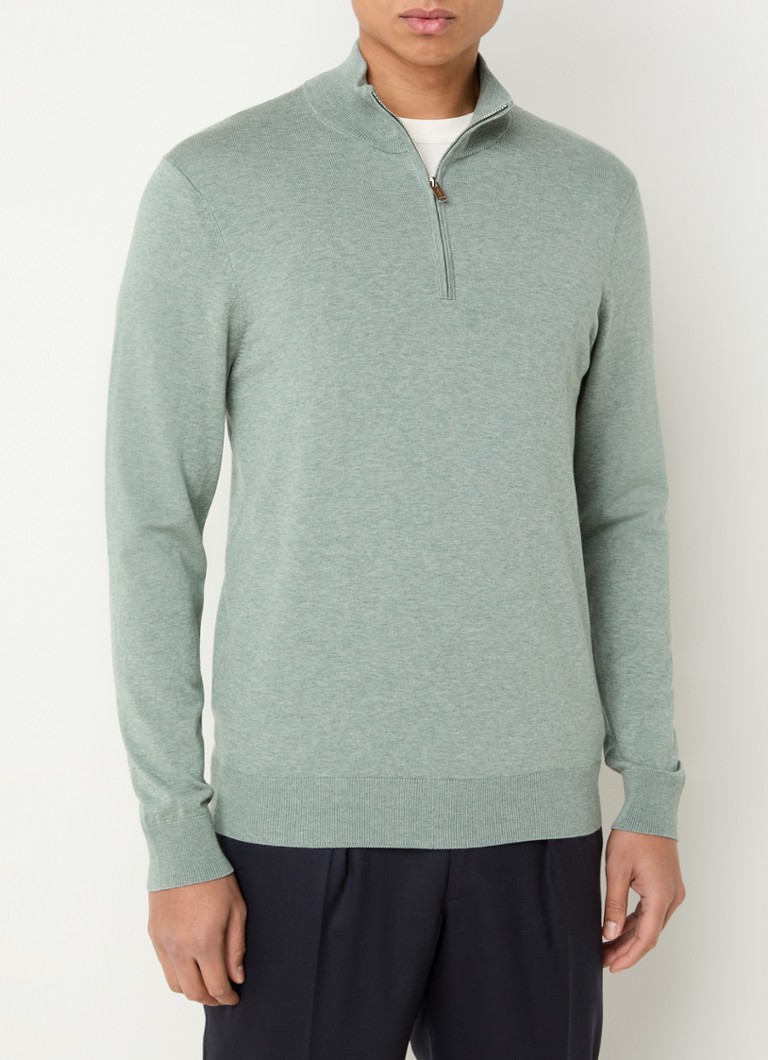 Profuomo - Luxury fijngebreide pullover in lyocellblend met halve rits - Lindegroen
