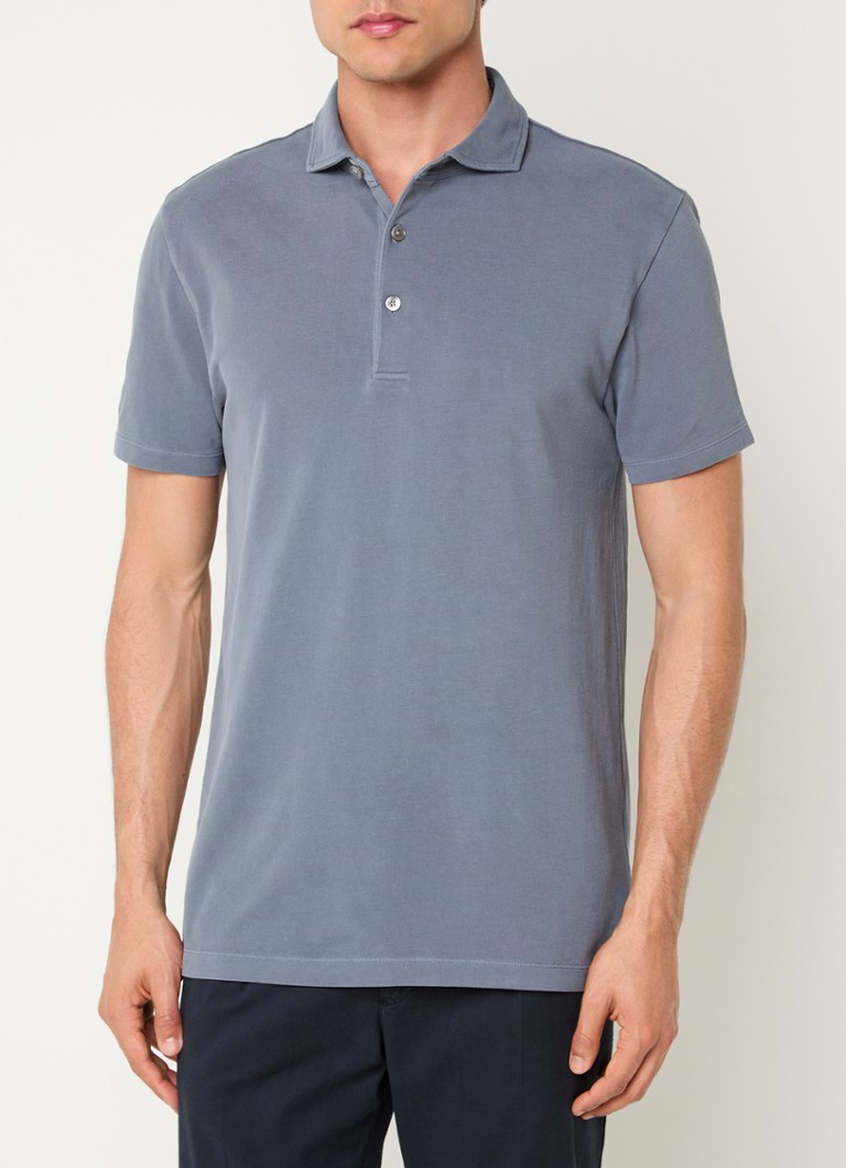 Profuomo - Regular fit polo van biologisch katoen - Staalblauw