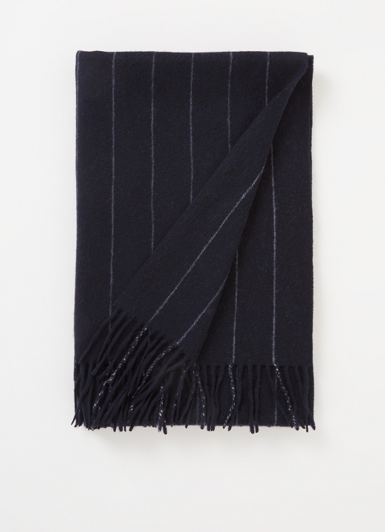 Profuomo - Sjaal van lamswol met streepprint 200 x 50 cm - Donkerblauw
