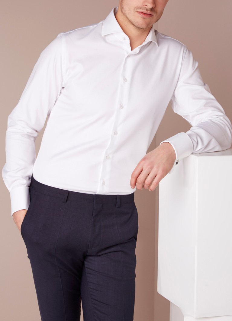Profuomo Strijkvrij Slim Fit Overhemd Met Dubbele Manchet • Wit •  Debijenkorf.Be