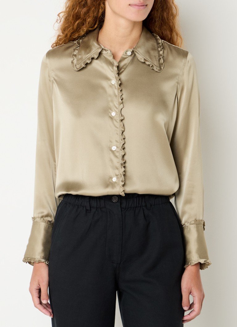 Rails - Fia blouse van zijde met ruches - Mosgroen
