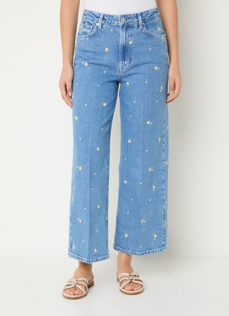 Rails - Getty high waist cropped wide leg jeans met bloemborduring - Indigo