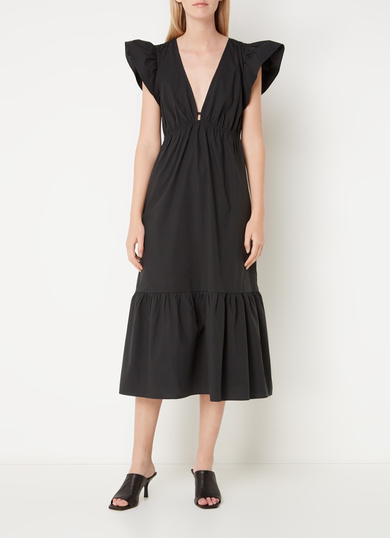 Rails - Tina gelaagde midi jurk in lyocellblend met V-hals - Zwart
