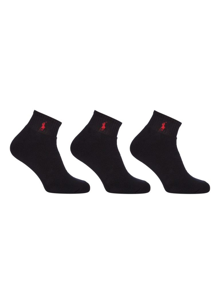 Ralph Lauren - Chaussettes de sport quart en uni en paquet de 3 taille 1 - Noir