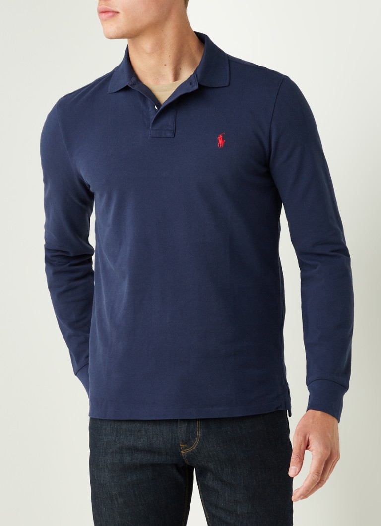 Startpunt Macadam Laat je zien Ralph Lauren Custom Slim fit polo van piqué katoen met lange mouw •  Donkerblauw • deBijenkorf.be