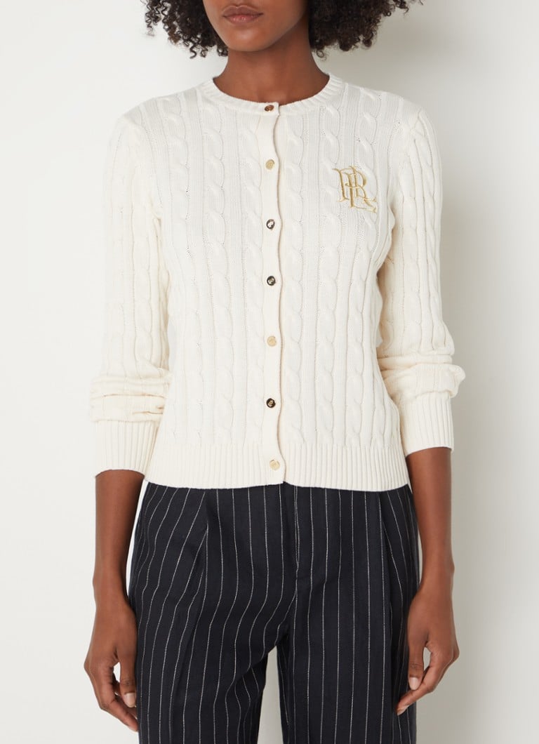 Ralph Lauren - Kabelgebreid vest met logoborduring - Mascarpone cream / beige