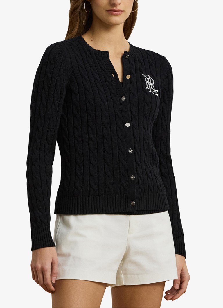 Ralph Lauren - Kabelgebreid vest met logoborduring - Black / zwart