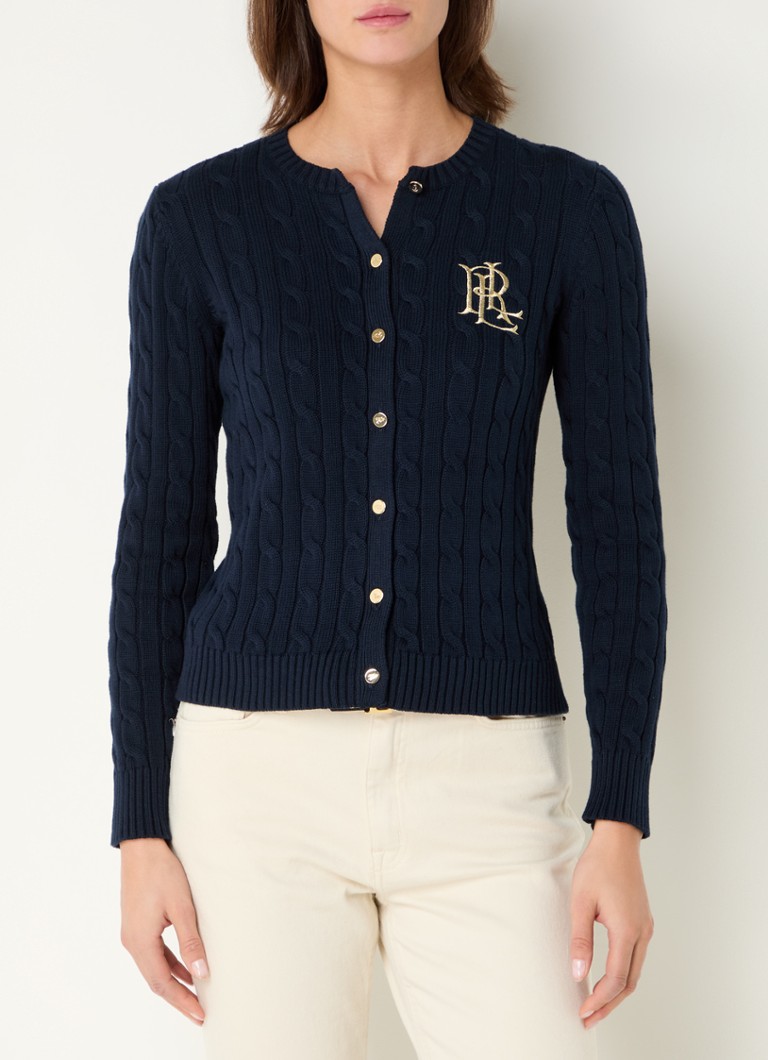 Ralph Lauren - Kabelgebreid vest met logoborduring - Lauren navy / donkerblauw