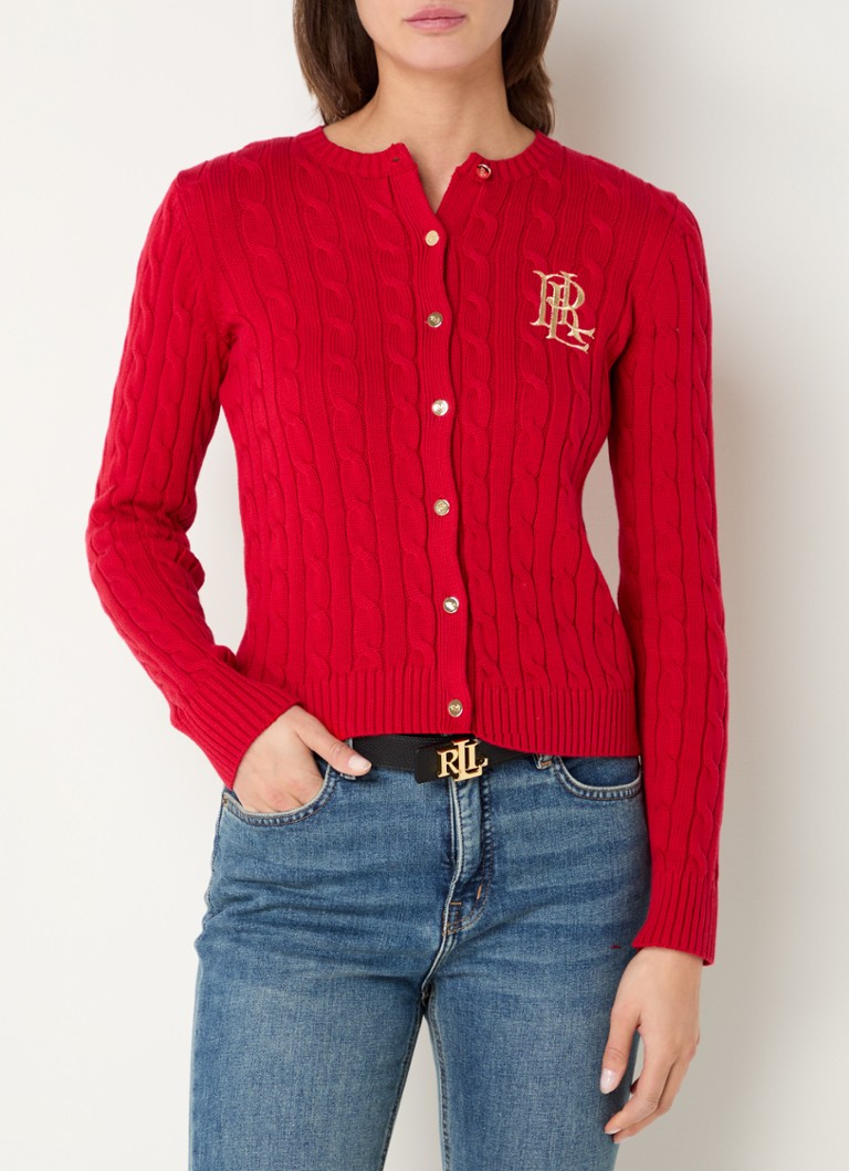 Ralph Lauren - Kabelgebreid vest met logoborduring - Festive red/ rood