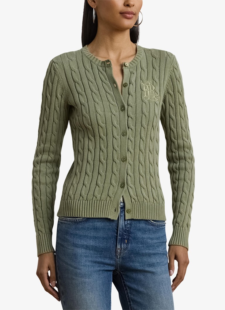 Ralph Lauren - Kabelgebreid vest met logoborduring - Sage green / groen