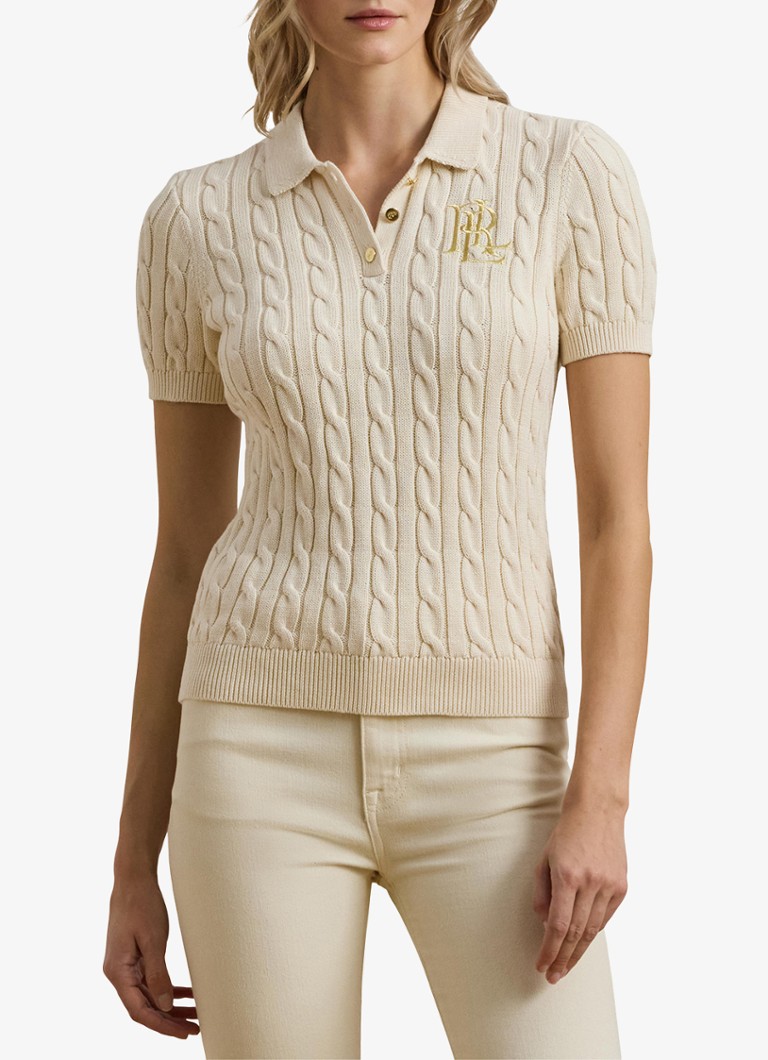 Ralph Lauren - Kabelgebreide polo met logoborduring - Mascarpone cream / beige