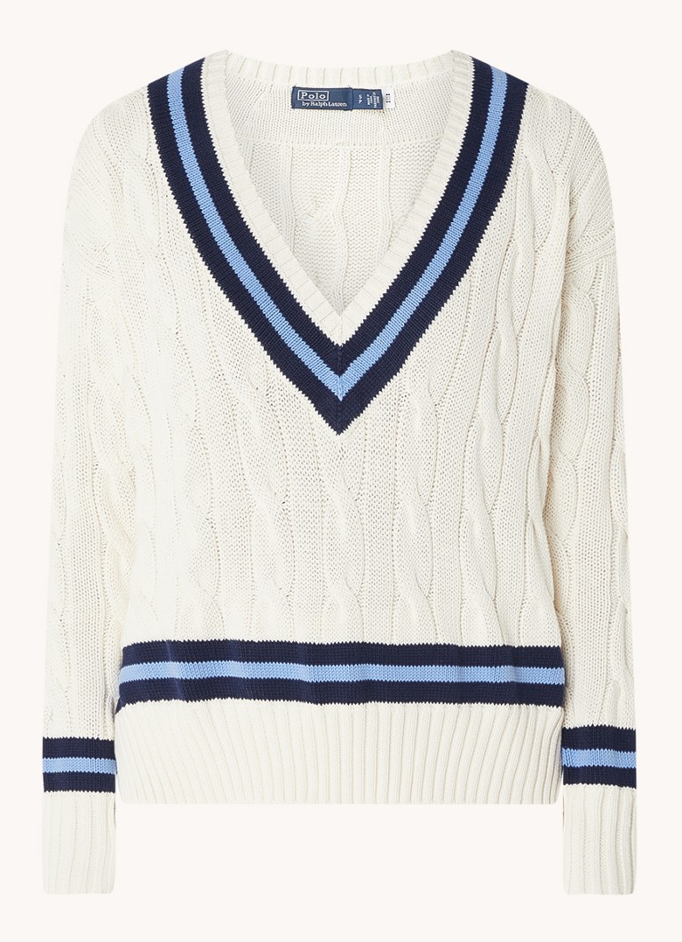 Witte Trui V Hals Dames Jersey Met V-hals En Viltlook Mode Voor