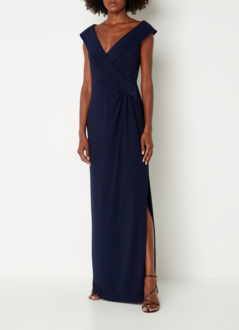 Ralph Lauren Maxi avondjurk met sjaalkraag en geknoopt detail