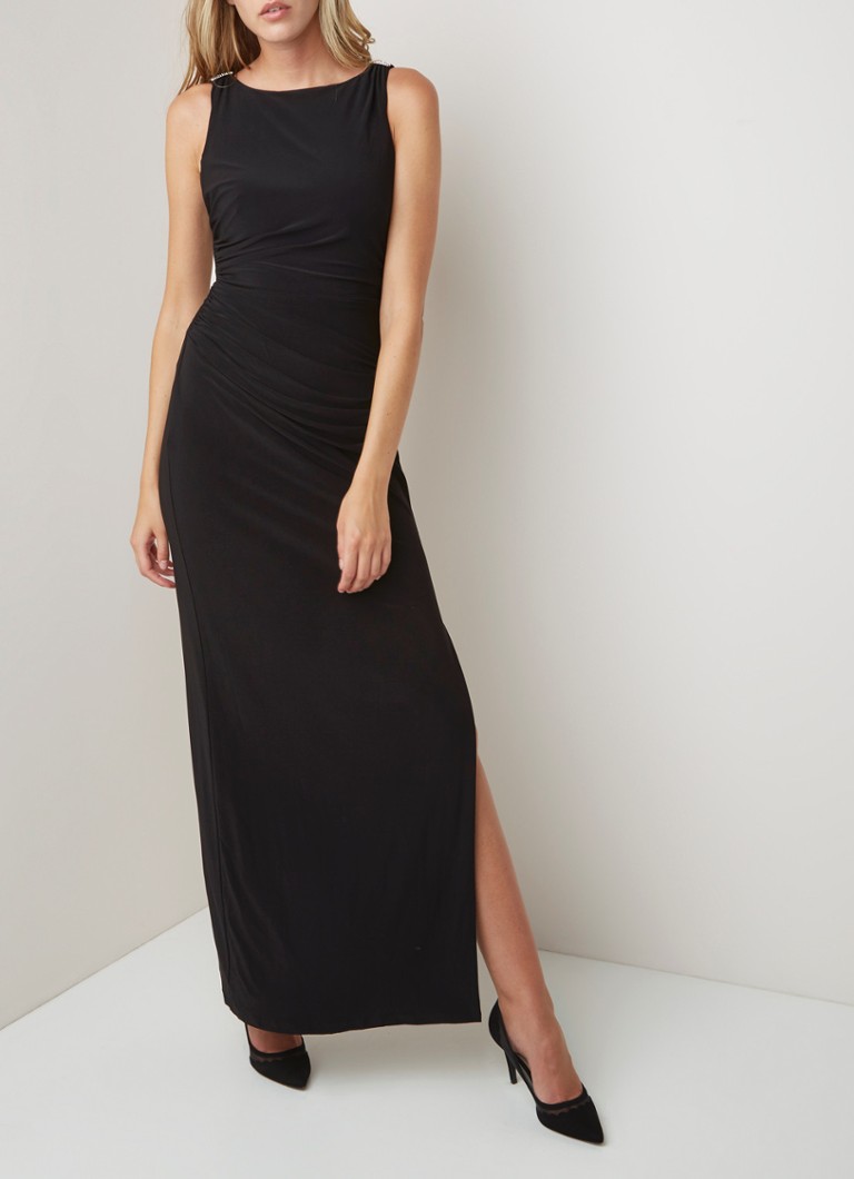 Mand arm zaad Ralph Lauren Maxi-jurk met gedrapeerd detail en broche • Zwart •  deBijenkorf.be