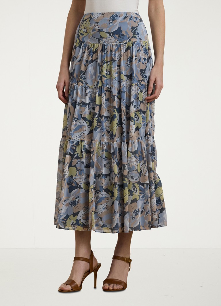 Ralph Lauren Midi rok met bloemenprint en plissé • Blue multi