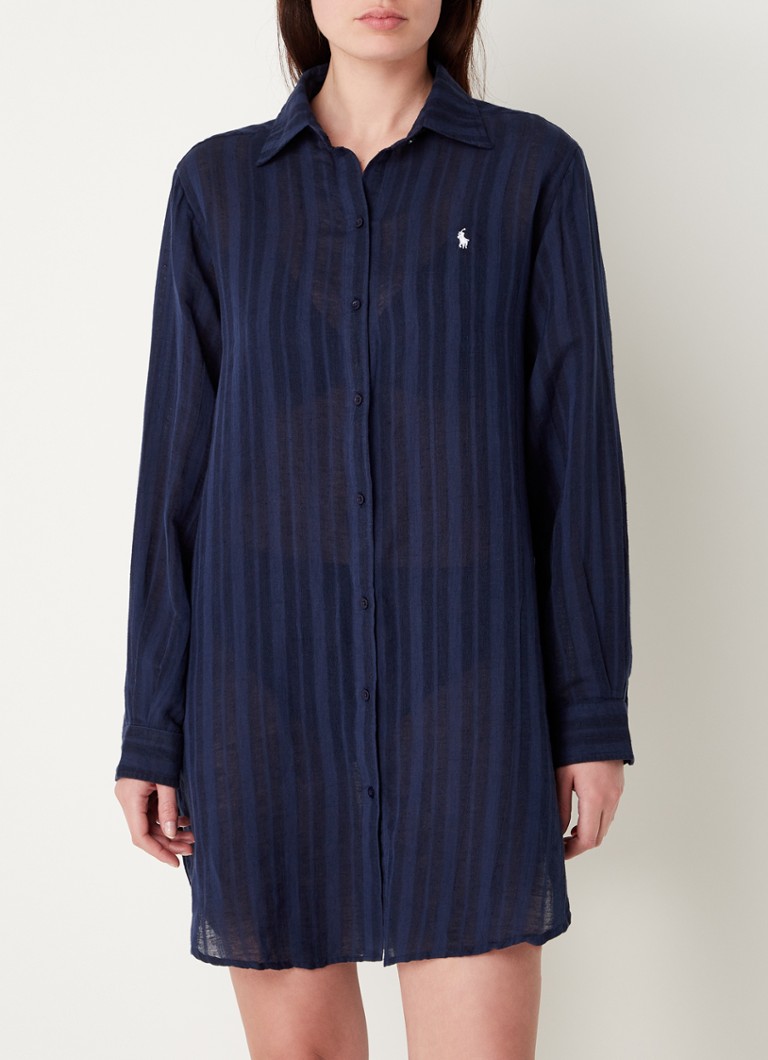 Ralph Lauren - Nachthemd met logo en streepprint - Donkerblauw