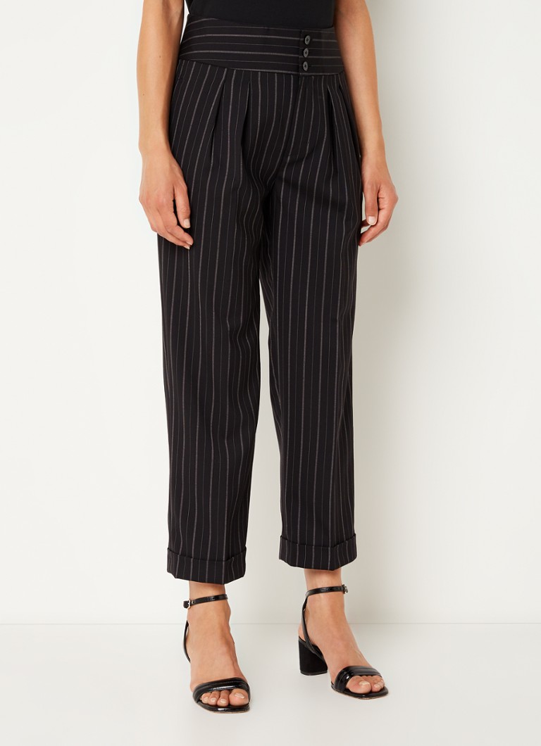 Ralph Lauren - Pantalon court coupe fuselée taille haute en laine mélangée à rayures - Noir