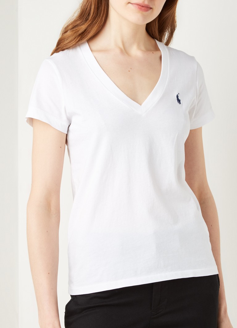 wijsheid Foto oppervlakte Ralph Lauren Slim fit T-shirt met V-hals en logoborduring • Wit •  deBijenkorf.be