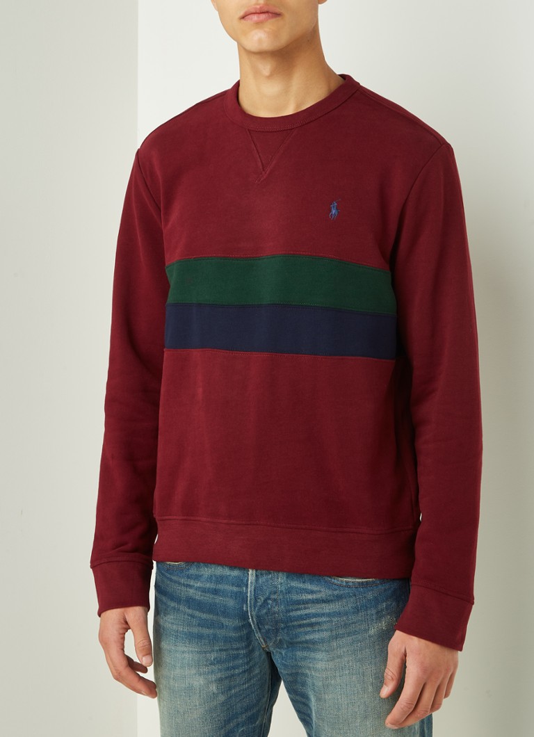 Ralph Lauren - Sweater met colour blocking en ronde hals - Donkerrood