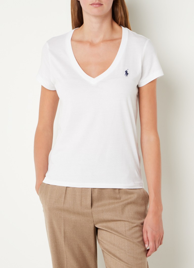 Vijfde accent knuffel Ralph Lauren T-shirt met V-hals en logoborduring • Wit • deBijenkorf.be