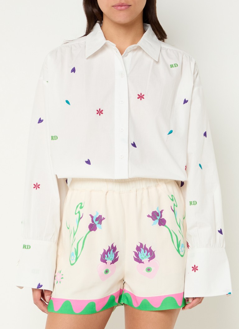 Refined Department - Lara oversized blouse met borduring - Gebroken wit