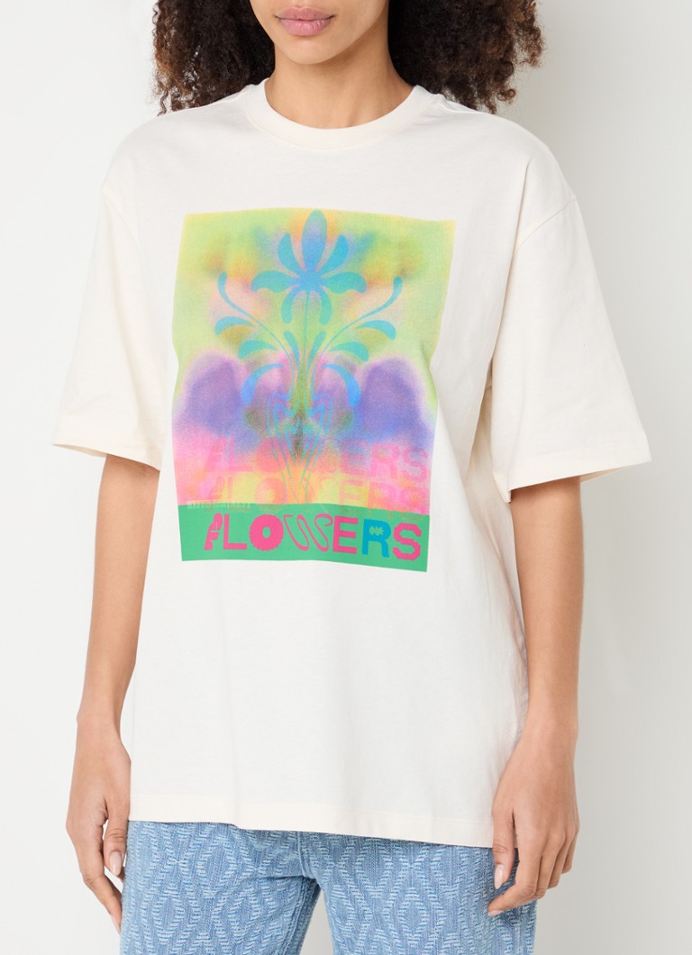 Refined Department - Maggy T-shirt met front- en backprint - Gebroken wit