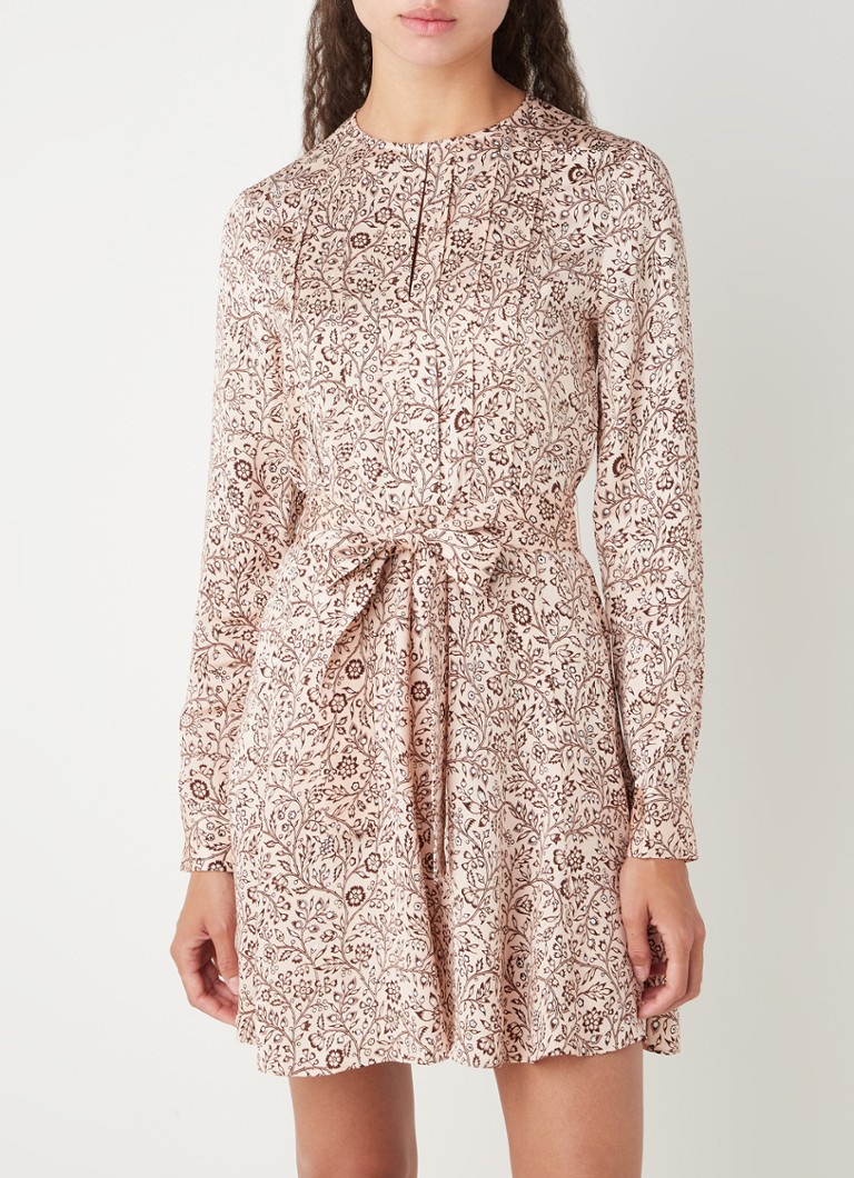 Reiss - Billie mini jurk met bloemenprint en strikceintuur - Lichtroze