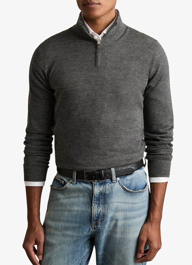 Reiss - Blackhall fijngebreide pullover van merino wol met halve rits - Donkergrijs