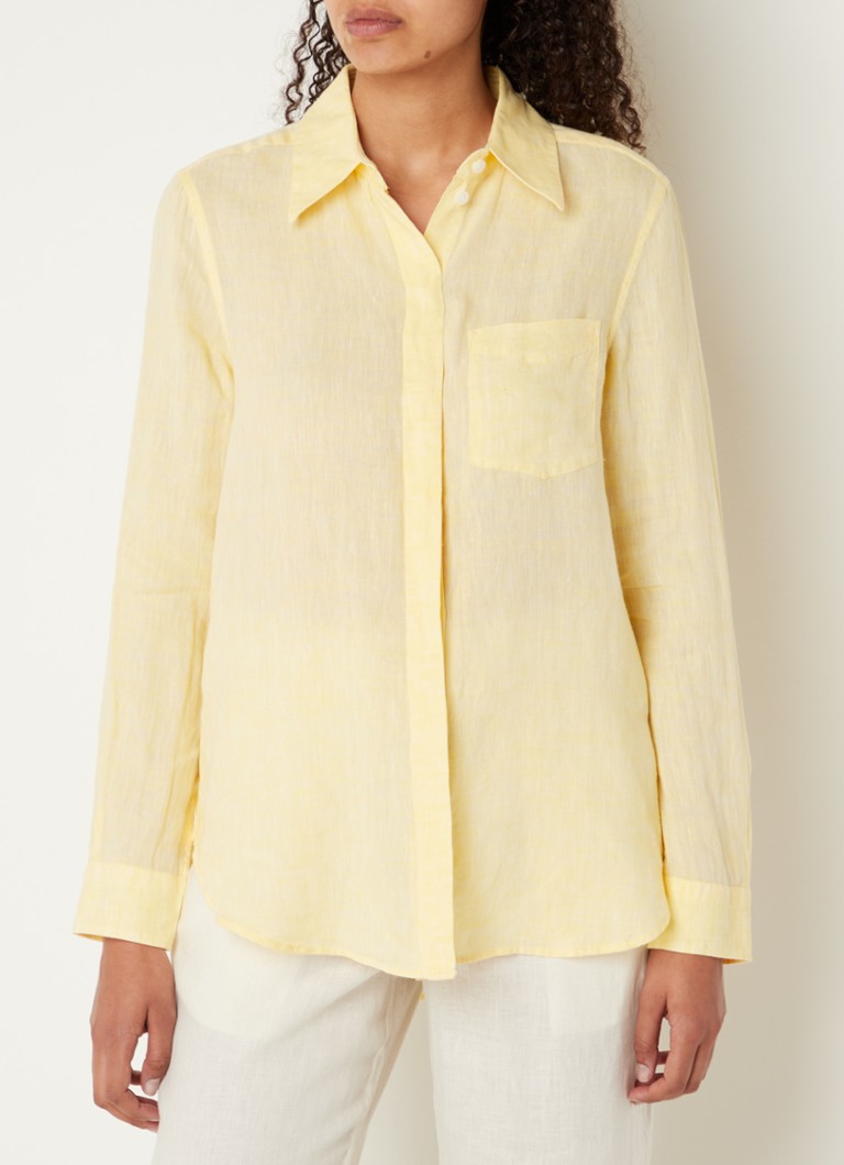 Reiss - Campbell blouse van linnen met borstzak en gemêleerd dessin - Geel