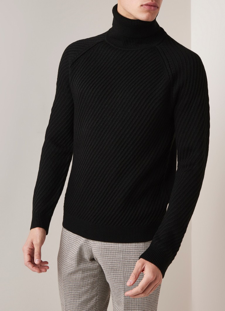 Reiss - Leith-LS coltrui in wolblend - Zwart
