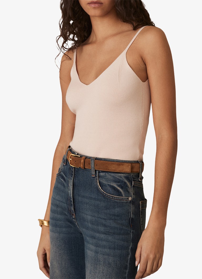 Reiss - Lucy mouwloze top in lyocellblend met ribstructuur - Oudroze