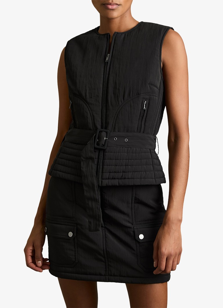 Reiss - Mio gewatteerde gilet met ceintuur - Zwart