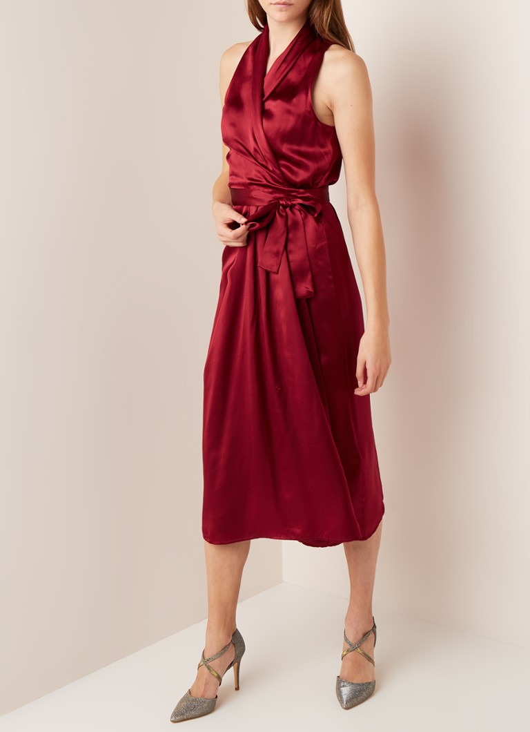 Reiss - Moa wikkeljurk in zijdeblend - Rood