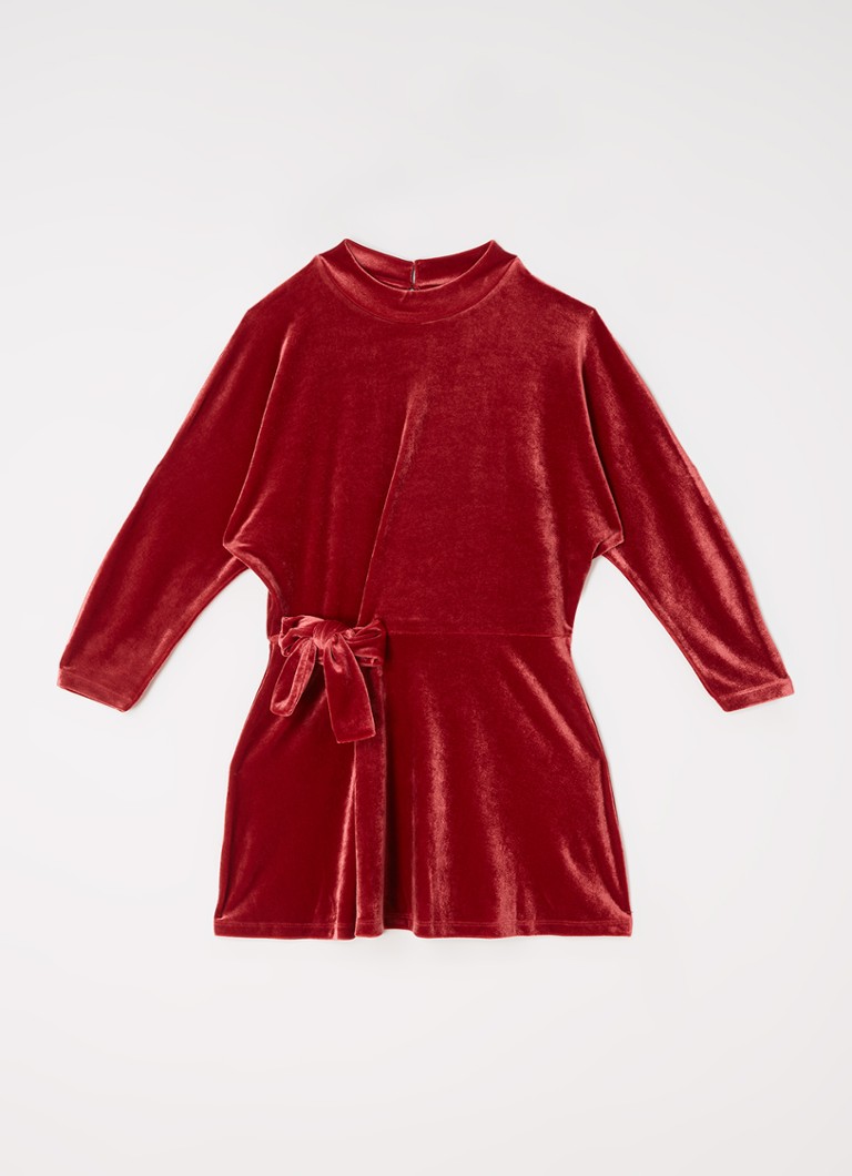 Reiss - Robe tunique Esme en velours avec détail nœud - Rouge cerise