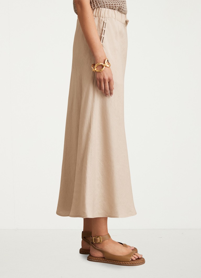 Reiss Roxi midi rok van linnen met steekzakken • Beige