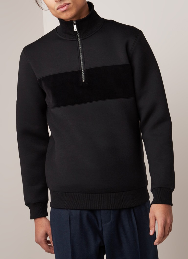 Reiss - Sebastian sweater met halve rits en inzet van fluweel - Zwart
