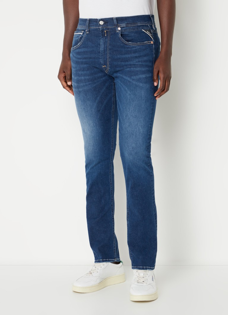 Replay - Grover straight fit jeans met medium wassing en stretch - Indigo