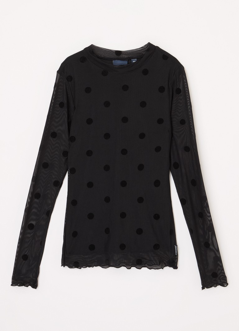 Retour Jeans - Samira semi-transparante top met flockprint - Zwart