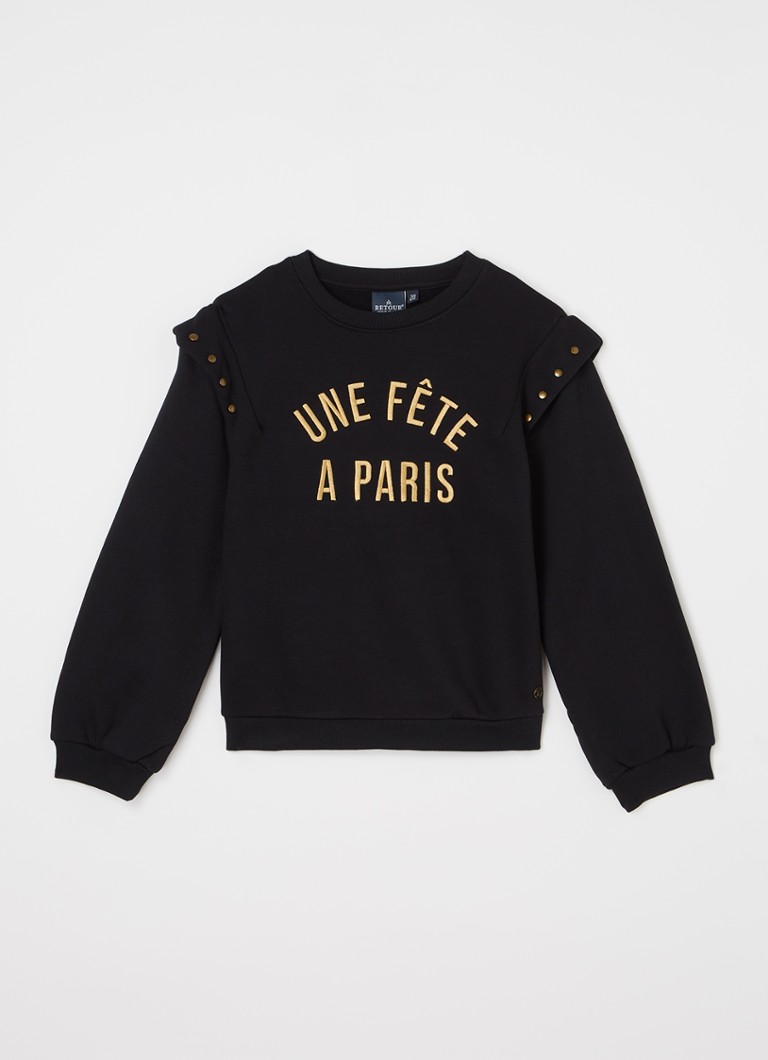 Retour Jeans - Yarissa sweater in biologische katoenblend met borduring - Zwart
