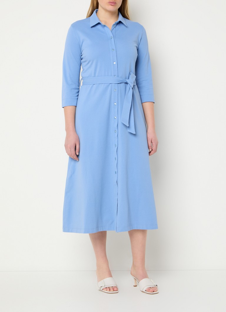 River Woods - Midi blousejurk van piqué katoen met polokraag - Blauw