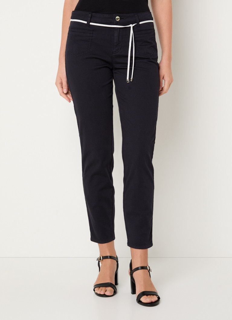 Rosner - Alisa mid waist slim fit broek met strikceintuur - Donkerblauw