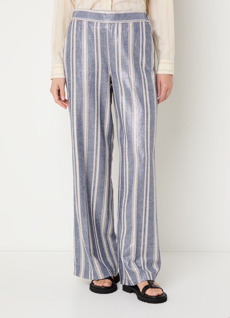 Rosner - Mara high waist wide fit pantalon in linnenblend met lurex - Donkerblauw