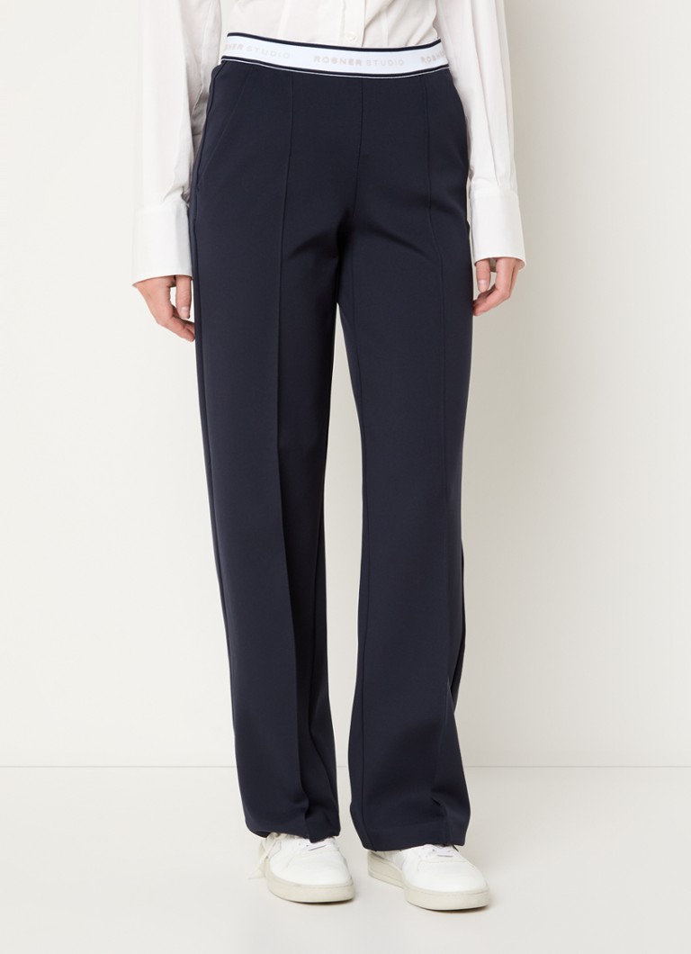 Rosner - May mid waist wide fit pantalon met logoband - Donkerblauw
