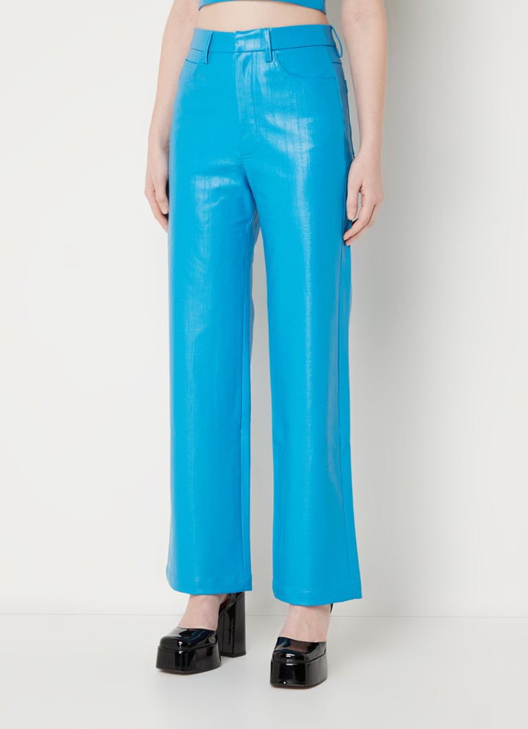 ROTATE - High waist straight fit broek van imitatieleer met structuur - Bleu
