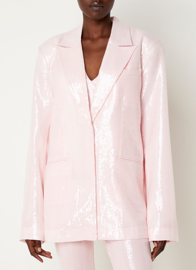 ROTATE - Sequin blazer met glanzende finish en opgestikte zakken - Roze