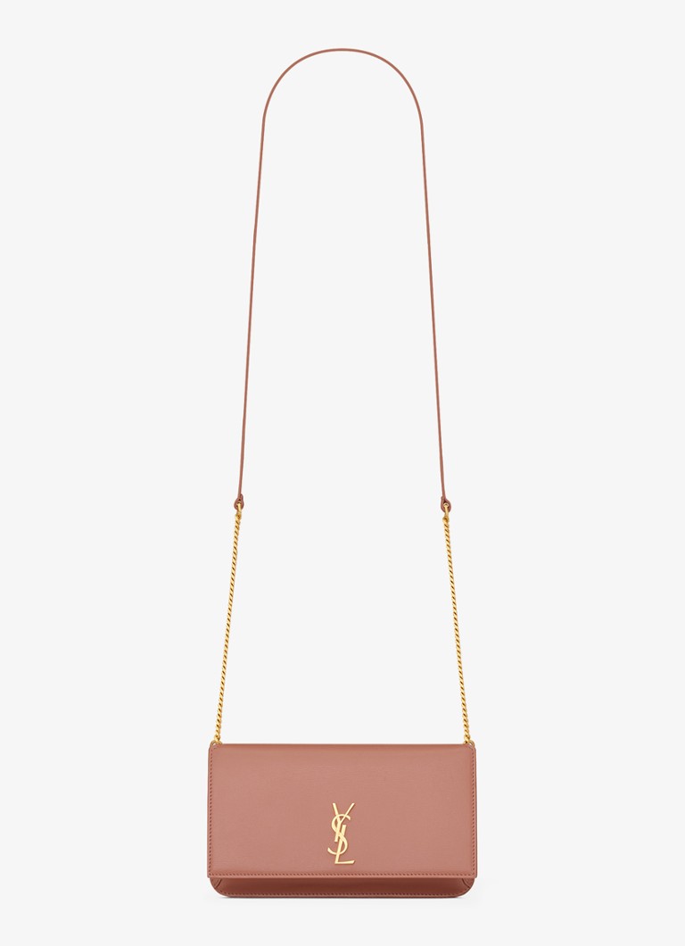 Saint Laurent - Cassandre crossbody telefoonhoes van kalfsleer - Oudroze