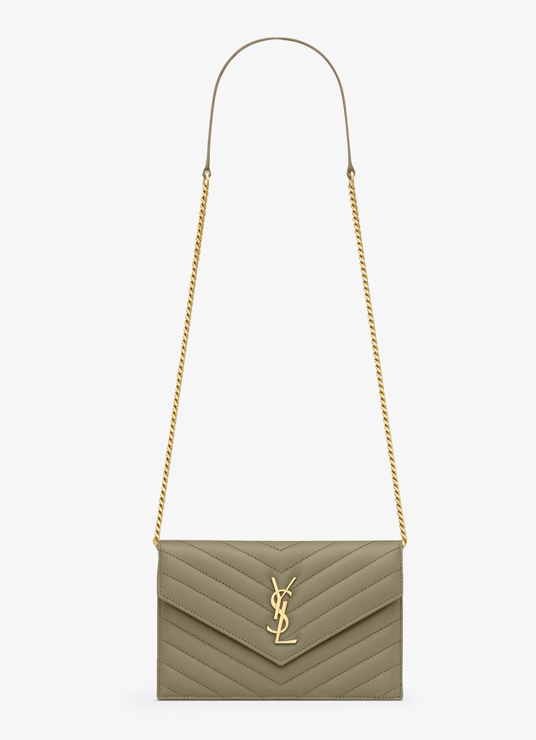 Saint Laurent - Envelope crossbodytas van lamsleer - Olijfgroen