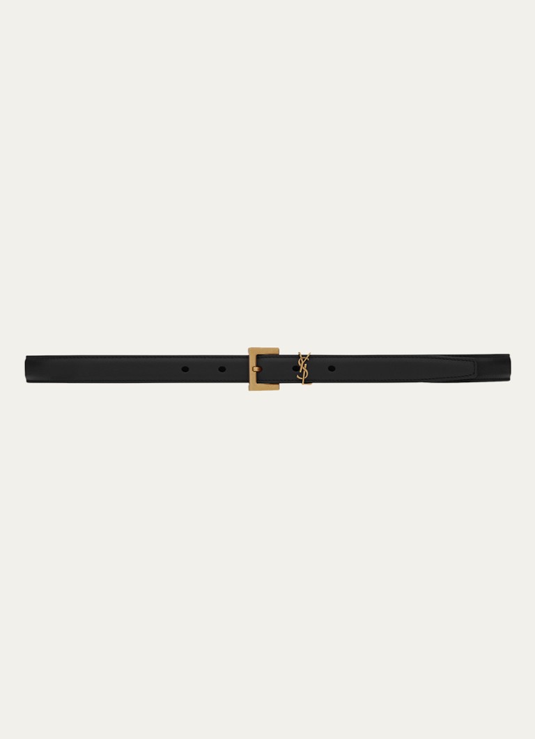 Saint Laurent - Narrow Monogram riem van kalfsleer - Zwart